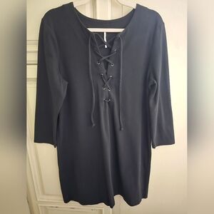 FREE PEOPLE Black Lace-Up Dress Large